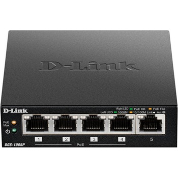 Switch D-Link DGS-1005P, 5x 10/100/1000, 10 Gbps Switch D-Link DGS-1005P, 5x 10/100/1000, 10 Gbps