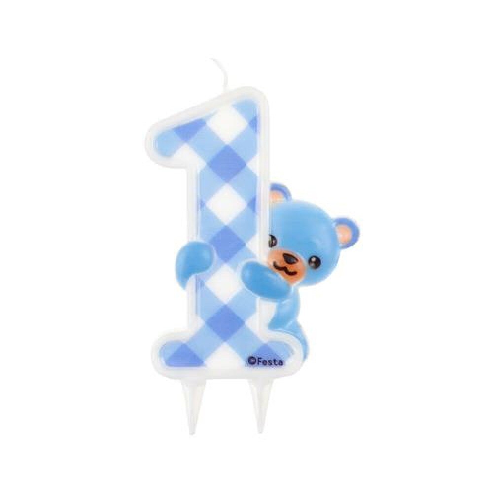 Lumanare aniversara pentru tort, Cifra 1, ''Blue Teddy'', 12 cm