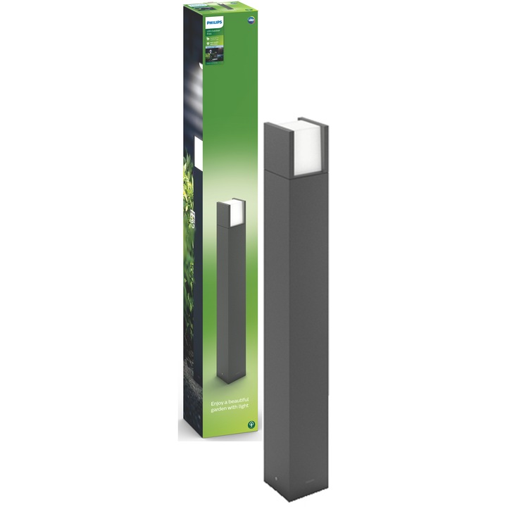 Stalp gradina LED integrat Philips myGarden Arbour, 6W (54W), 600 lm, IP44, lumina alba rece, 77 cm, aluminiu, clasa energetica E