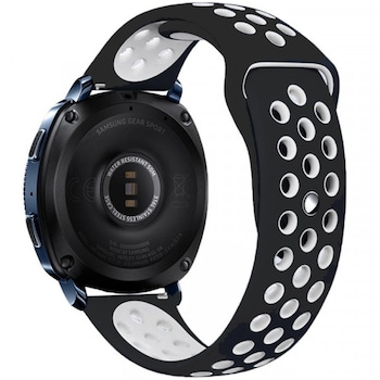 Curea iUni pentru Samsung Gear S2 / Galaxy Watch 42, 20 mm, Silicon Sport Black-White