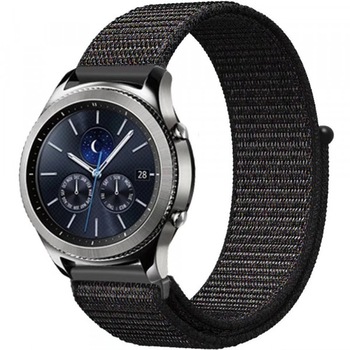 Curea iUni pentru Samsung Gear S2 / Galaxy Watch 42, 20 mm, Soft Nylon Sport, Black