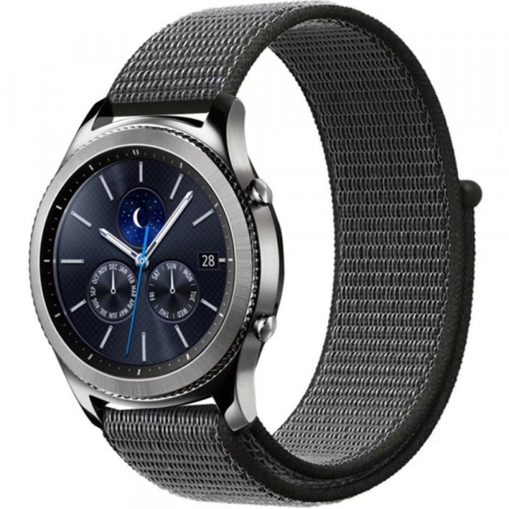 Каишка iUni за Samsung Gear S2 / Galaxy Watch 42, 20 мм, Soft Nylon Sport, Midnight Gray