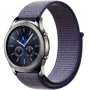 Curea iUni pentru Samsung Gear S2 / Galaxy Watch 42, 20 mm, Soft Nylon Sport, Midnight Blue
