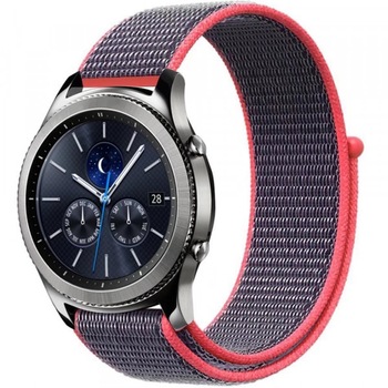 Curea iUni pentru Samsung Gear S2 / Galaxy Watch 42, 20 mm, Soft Nylon Sport, Purple-Electric Pink