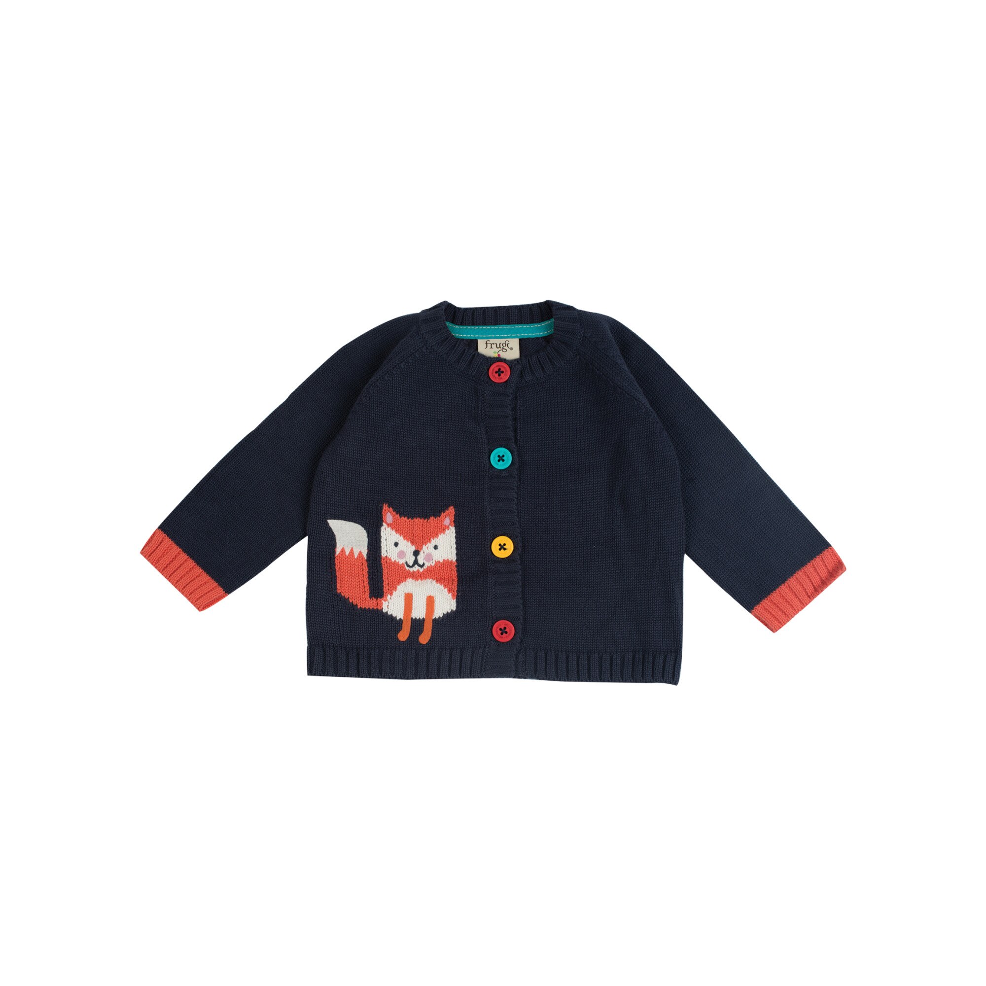 Cardigan cu vulpita jucausa, bumbac organic, albastru inchis, bebe 18-24 luni