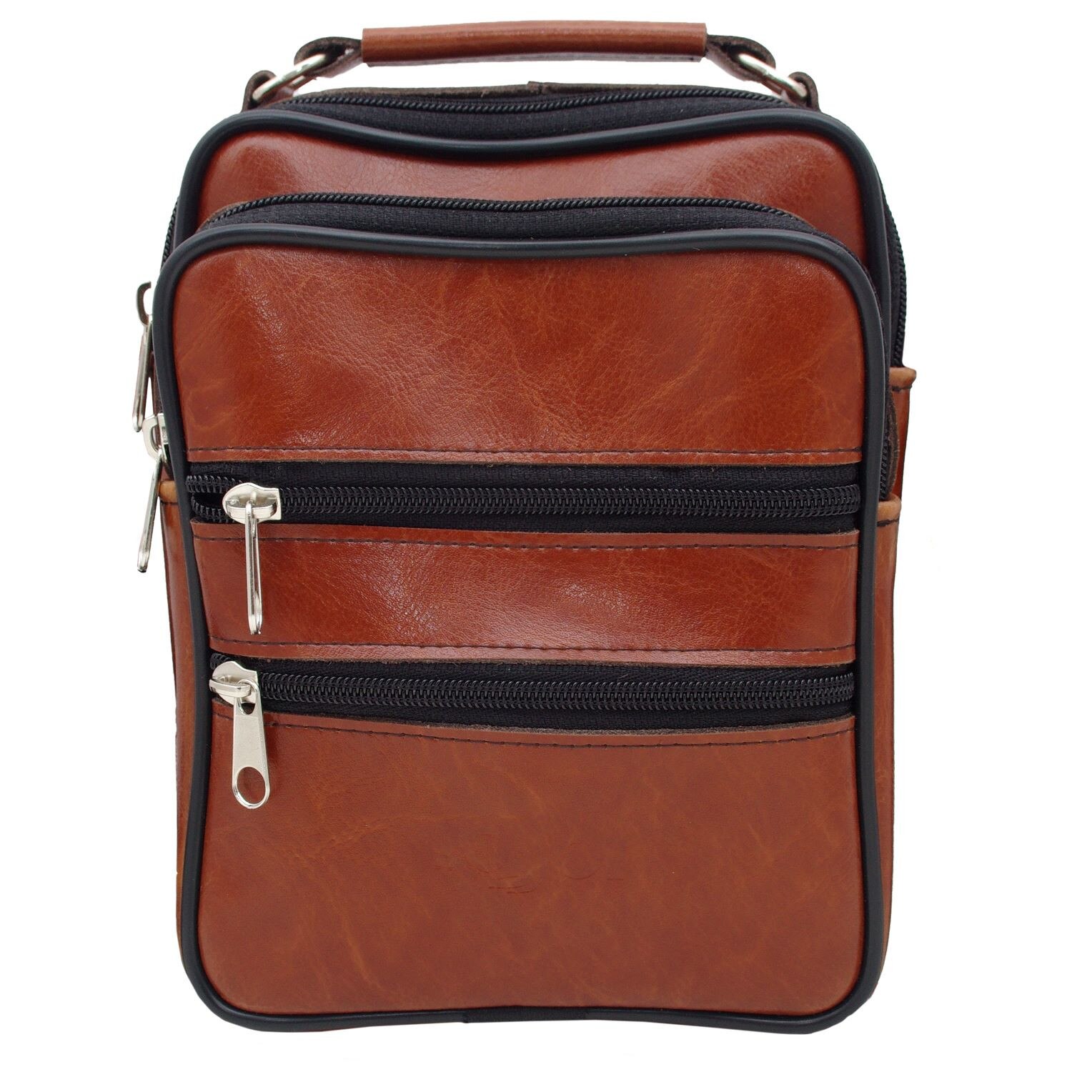 Geanta barbateasca din piele naturala maro coniac - 27C