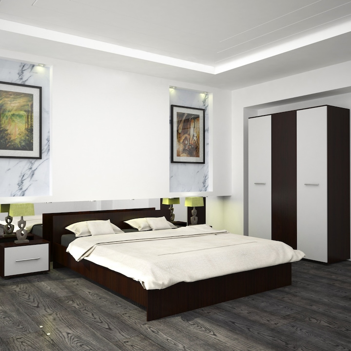 Set dormitor Melisa, wenge-alb,pat 160 x 200 cm