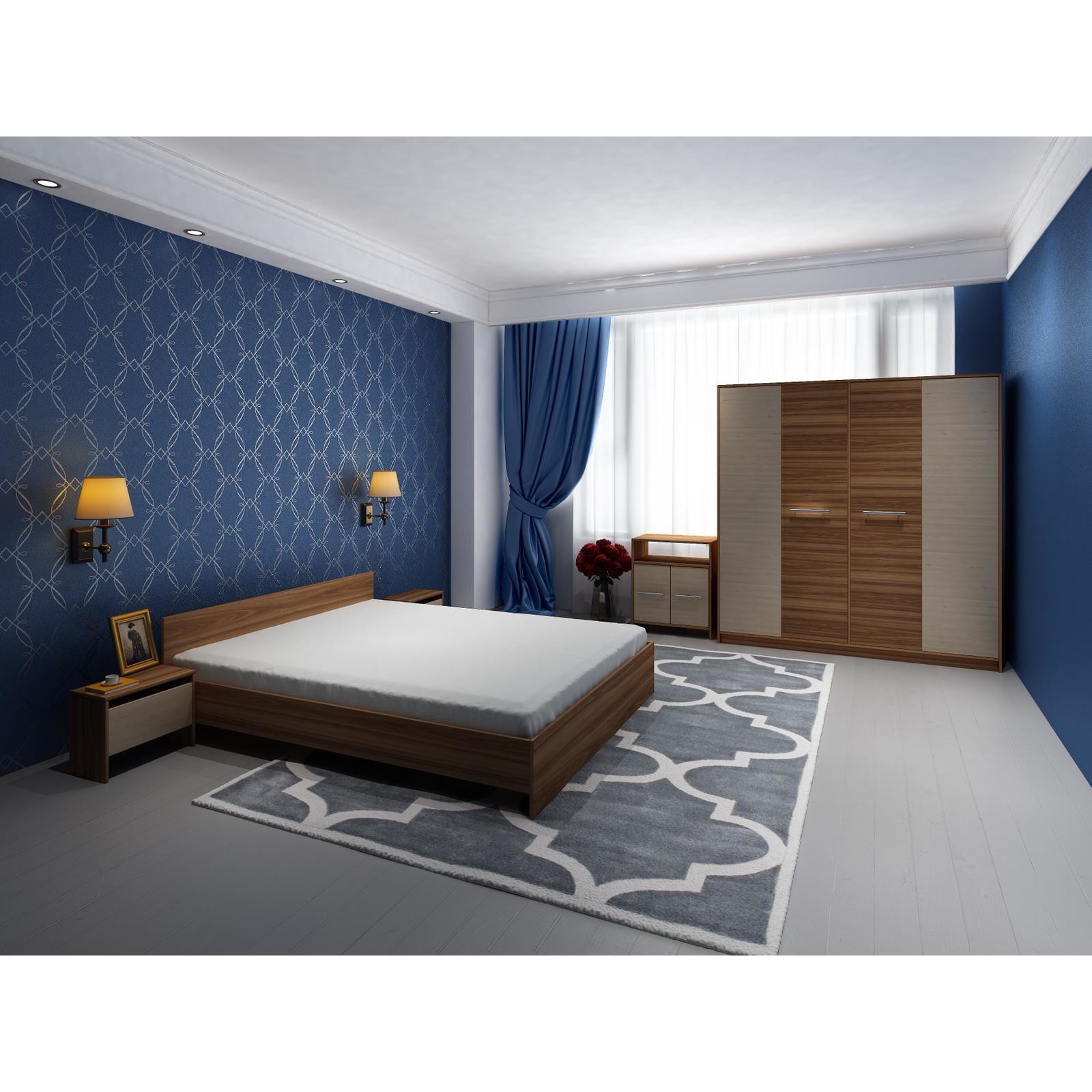 Set dormitor Beatrice nuc-prun alb,pat 160 x 190 cm