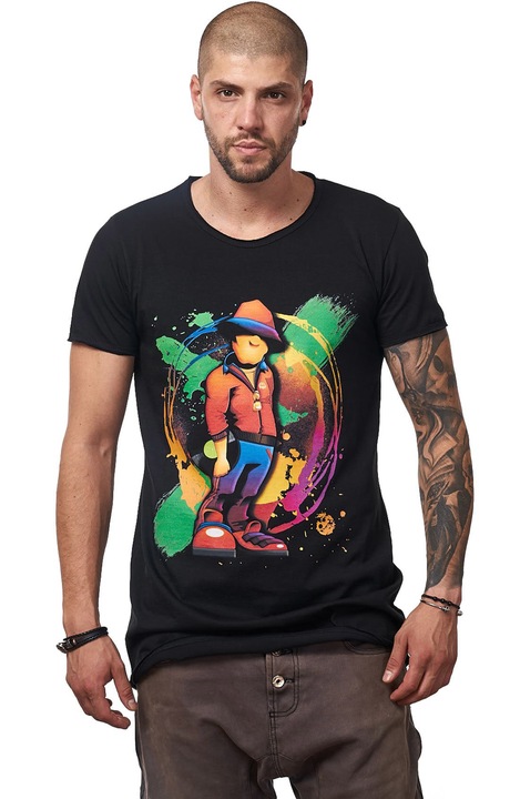 Tricou Barbati, Vinyl Guy Orange, MOSS, 100%Bumbac, Negru