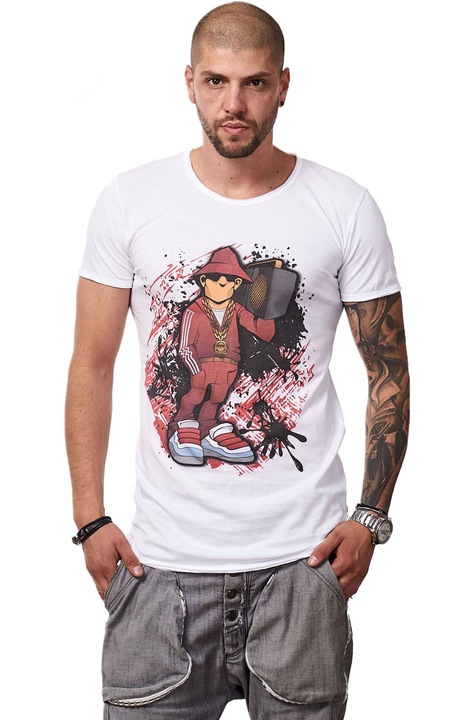 Tricou Barbati, Street Rapper Red, MOSS, 100%Bumbac, Alb