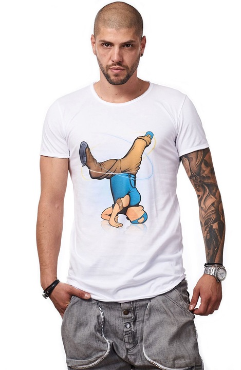 Tricou Barbati, Breakdancer Blue, MOSS, 100%Bumbac, Alb