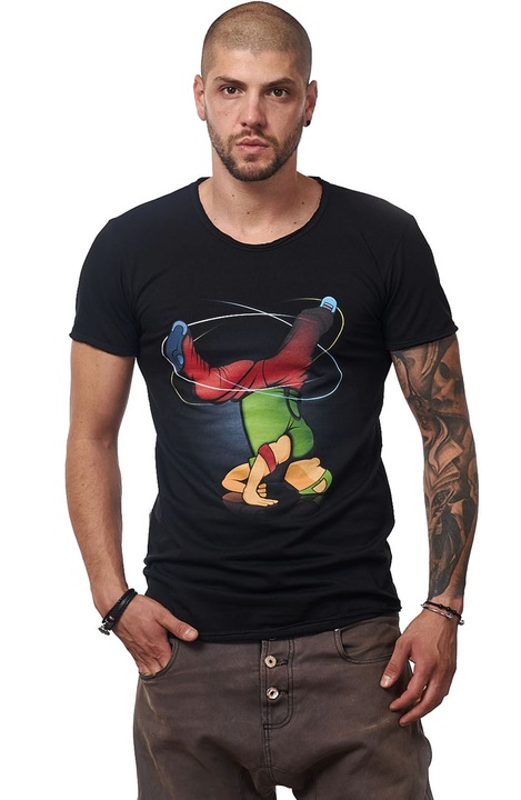 Tricou Barbati, Breakdancer Green, MOSS, 100%Bumbac, Negru