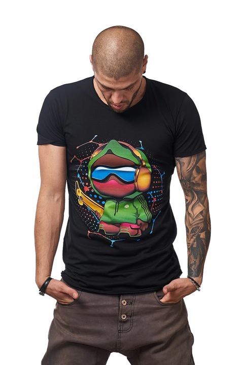 Tricou Barbati, Skater Boy Green, MOSS, 100%Bumbac, Negru