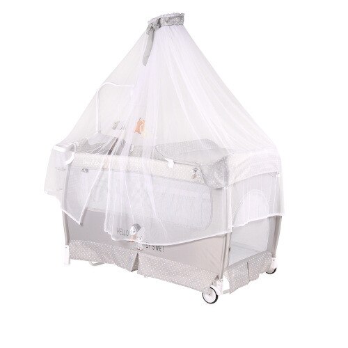 Patut Lorelli Pliabil Sleep'n Dream Rocker, cu Baldachin, 2 Nivele si Accesorii, Grey Cool Cat