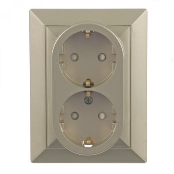 Priza Abex, dubla, incastrata, contact de protectie, satin Priza Abex, dubla, incastrata, contact de protectie, satin