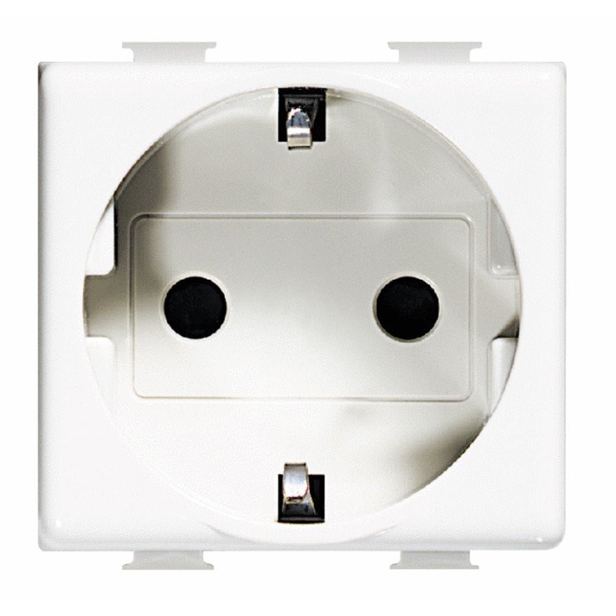 Priza Bticino Matix, simpla, incastrata, modulara - 2, contact de protectie, culoare alba, 100 x 180 x 40 mm