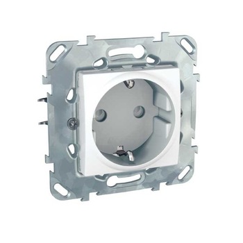 Priza Schneider Electric, simpla, incastrata, contact de protectie, alba, 70.9 x 70.9 x 40 mm Priza Schneider Electric, simpla, incastrata, contact de protectie, alba, 70.9 x 70.9 x 40 mm