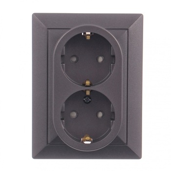 Priza Abex, dubla, incastrata, contact de protectie, gri-antracit Priza Abex, dubla, incastrata, contact de protectie, gri-antracit