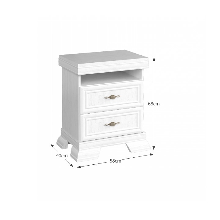 Noptiera de lux pentru dormitor, mdf/pal laminat, pin alb/andersen/clasic, contemporan