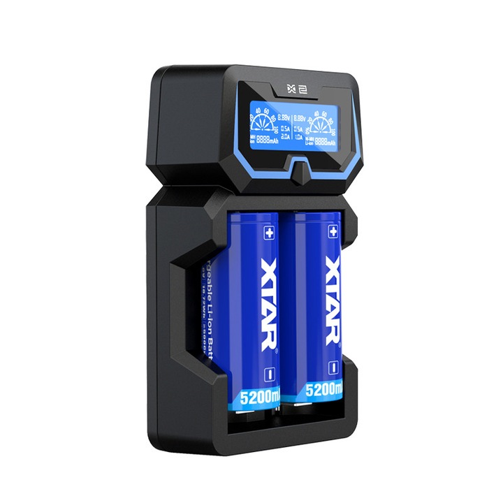 Зарядно устройство за батерии XTAR X2 Extended, с 2 слота, USB с два слота, 2A