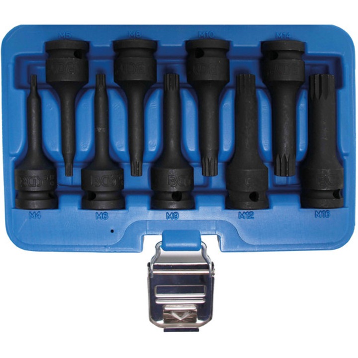 Set biti Spline (XZN) M4 - M16, lungime 75mm, antrenare 1/2" 9 piese