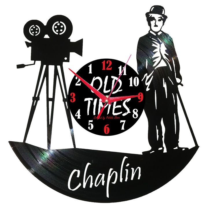 Стенен часовник винилов Charlie Chaplin, с обратен механизъм