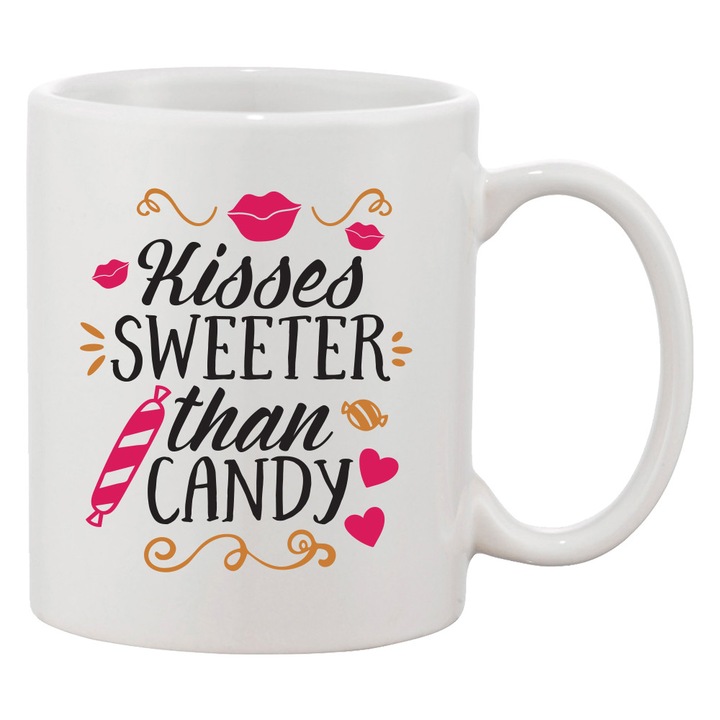 Персонализирана чаша "Целувки по-сладки от бонбон", многоцветна, керамика, 330 мл