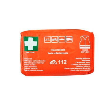 Trusa medicala de prim ajutor MINI, in conformitate cu DIN 13164, in borseta imprermeabila, portocalie, de dimensiuni reduse, valabilitate 5 ani Trusa medicala de prim ajutor MINI, in conformitate cu DIN 13164, in borseta imprermeabila, portocalie, de dimensiuni reduse, valabilitate 5 ani