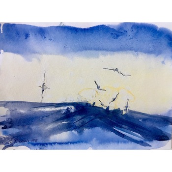 Tablou acuarela pe hartie Valuri si pescarusi - tablou pictat manual Oana Pinzariu, dimensiune 24 * 31 cm Tablou acuarela pe hartie Valuri si pescarusi - tablou pictat manual Oana Pinzariu, dimensiune 24 * 31 cm