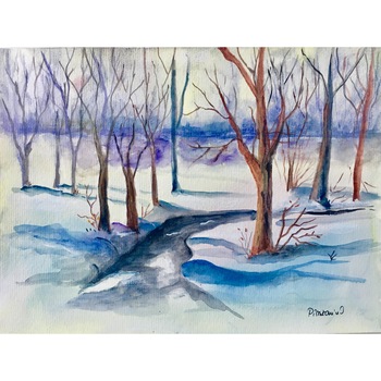 Tablou acuarela pe hartie Zapada in padure - tablou pictat manual Oana Pinzariu, dimensiune 21 *28 cm Tablou acuarela pe hartie Zapada in padure - tablou pictat manual Oana Pinzariu, dimensiune 21 *28 cm