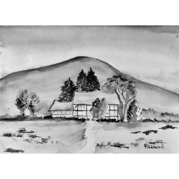 Tablou acuarela pe hartie Peisaj rural in alb si negru - tablou pictat manual Oana Pinzariu, dimensiune 18 *24 cm Tablou acuarela pe hartie Peisaj rural in alb si negru - tablou pictat manual Oana Pinzariu, dimensiune 18 *24 cm