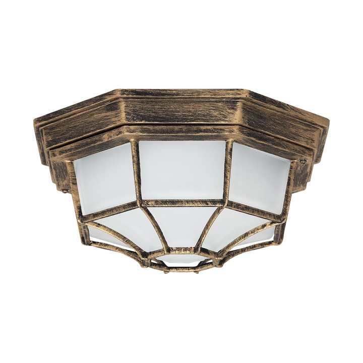Plafoniera de exterior, Rabalux Milano 8376, stil clasic, metal auriu antic, sticla transparenta, E27 100W, IP43, terasa, perete exterior, 230V, 50Hz, 26 x 26 x 14 cm