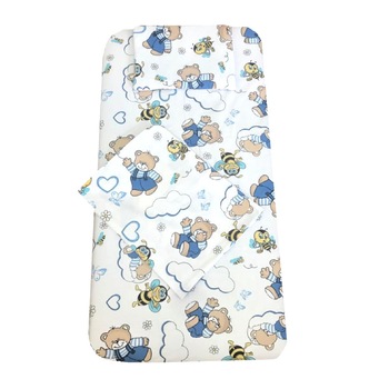Set din finet paturica bebe cu cearsaf si pernuta pt pat 120x60 cm Deseda Ursi cu albine albastru Set din finet paturica bebe cu cearsaf si pernuta pt pat 120x60 cm Deseda Ursi cu albine albastru