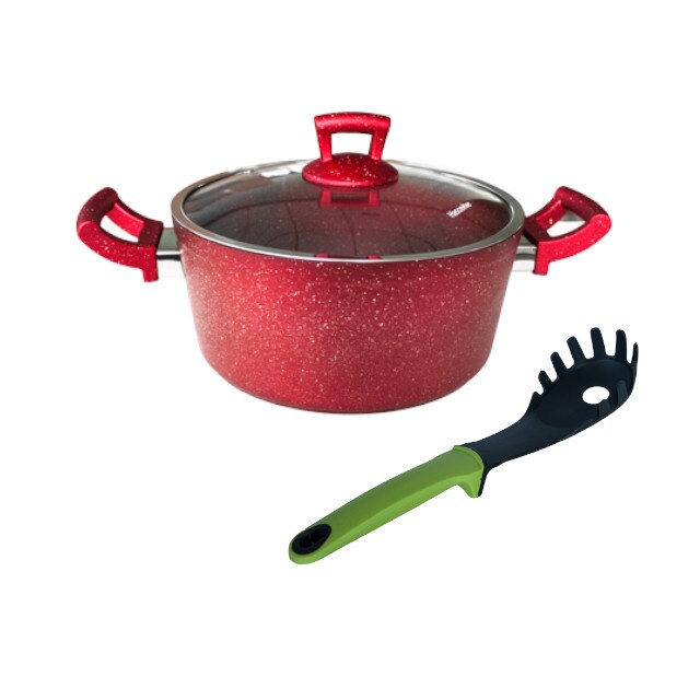 Oala Hascevher Germanitium granite 26x11cm 5,8l culoare rosie cadou lingura paste