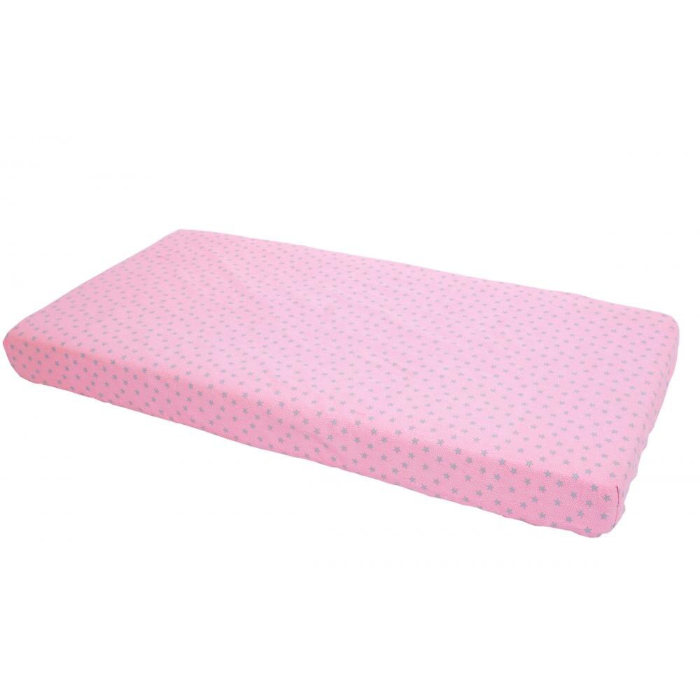 Cearceaf din bumbac cu elastic Grey Stars Pink 120x60 cm