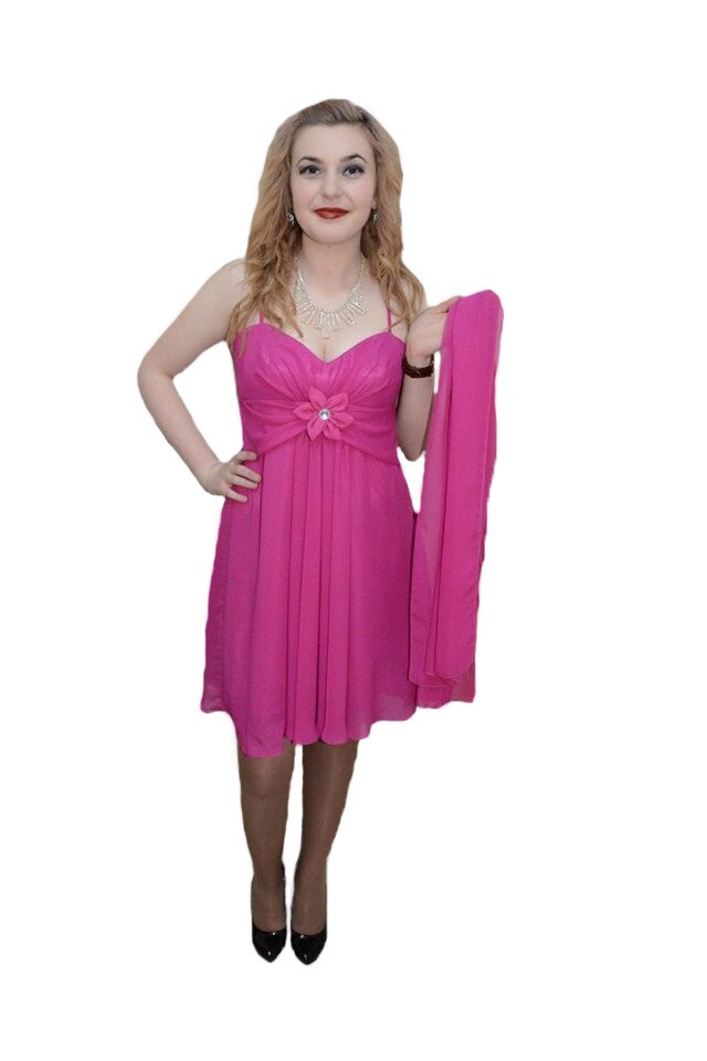 Rochie dama cu floare moderna aplicata, D&J Exclusive, Roz