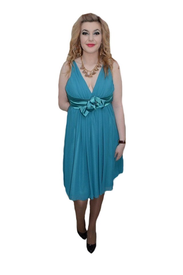 Rochie de gala cu model interesant, D&J Exclusive, Turcoaz