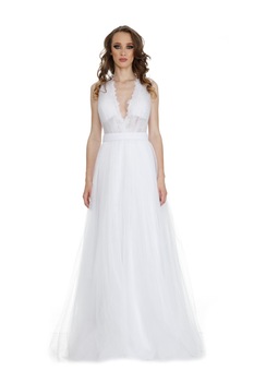 Rochie maxi cu tulle si dantela Mayra, culoare Ivoire, marimea 36/38 EU Rochie maxi cu tulle si dantela Mayra, culoare Ivoire, marimea 36/38 EU