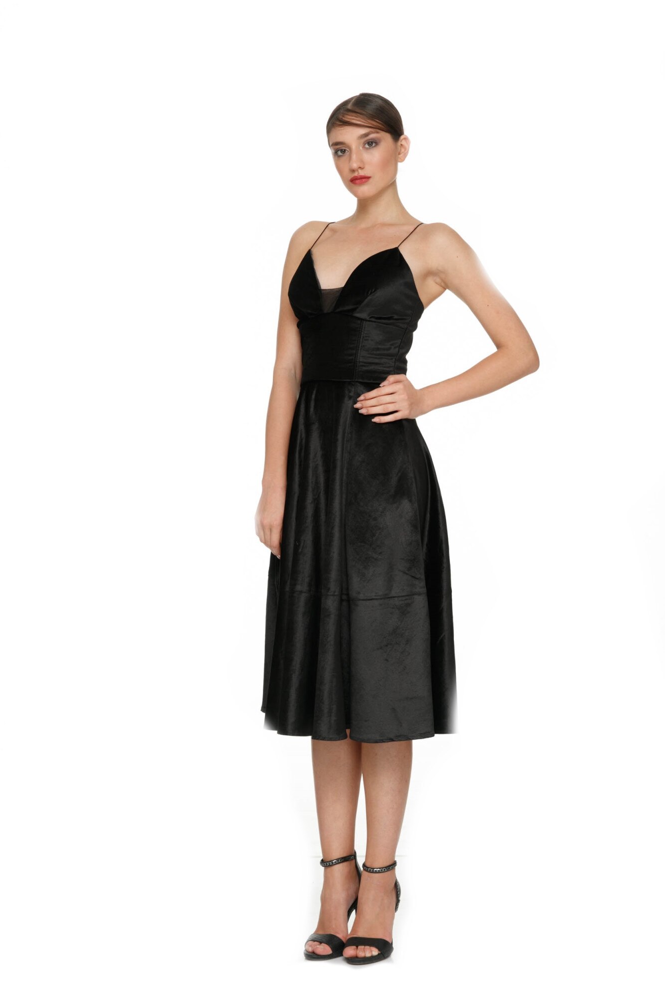 Rochie din catifea midi Mayra, culoare negru, marimea 36/38 EU