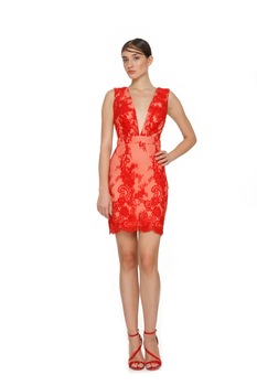 Rochie scurta din dantela Mayra, culoare rosu, mairmea 34-36 EU Rochie scurta din dantela Mayra, culoare rosu, mairmea 34-36 EU