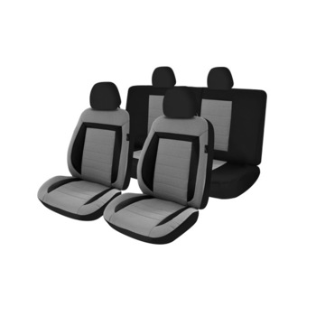 Set huse scaun auto universale fabric confort, negru cu gri Set huse scaun auto universale fabric confort, negru cu gri