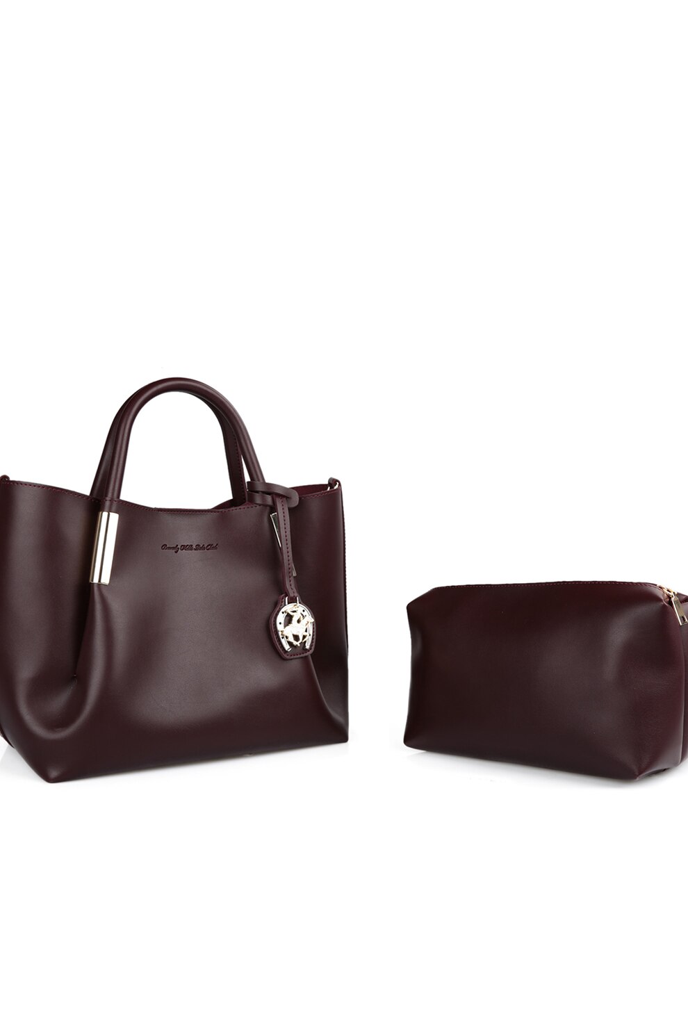 Beverly Hills Polo Club, Geanta tote de piele ecologica, cu etui detasabil, Rosu Bordeaux