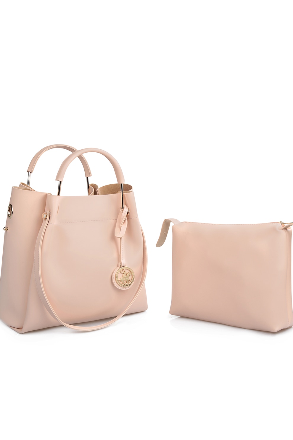 Beverly Hills Polo Club, Geanta de piele ecologica cu bareta pentru umar, cu etui interior, Roz pal