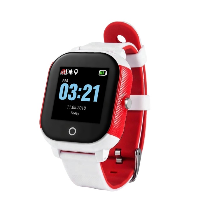 Ceas Smartwatch Pentru Copii Wonlex GW700S cu Functie Telefon, Localizare GPS, Pedometru, SOS, IP54 - Alb-Rosu, Cartela SIM Cadou