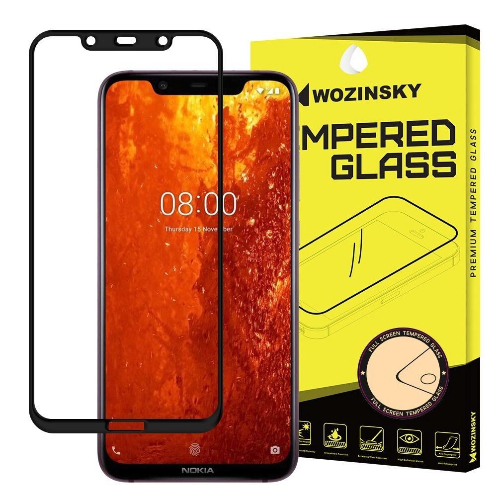 Folie Sticla Wozinsky Super Tough pentru Nokia 8.1, 5D, Full Cover (acopera tot ecranul), Full Glue, Negru
