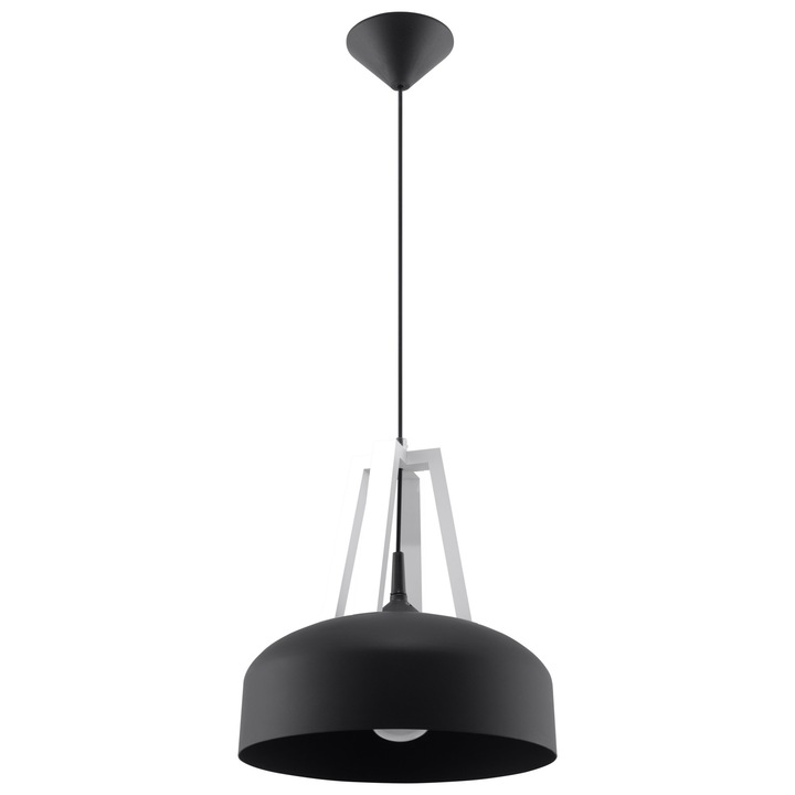 Lampa suspendata Casca alb negru otel/lemn 1 bec dom modern de interior