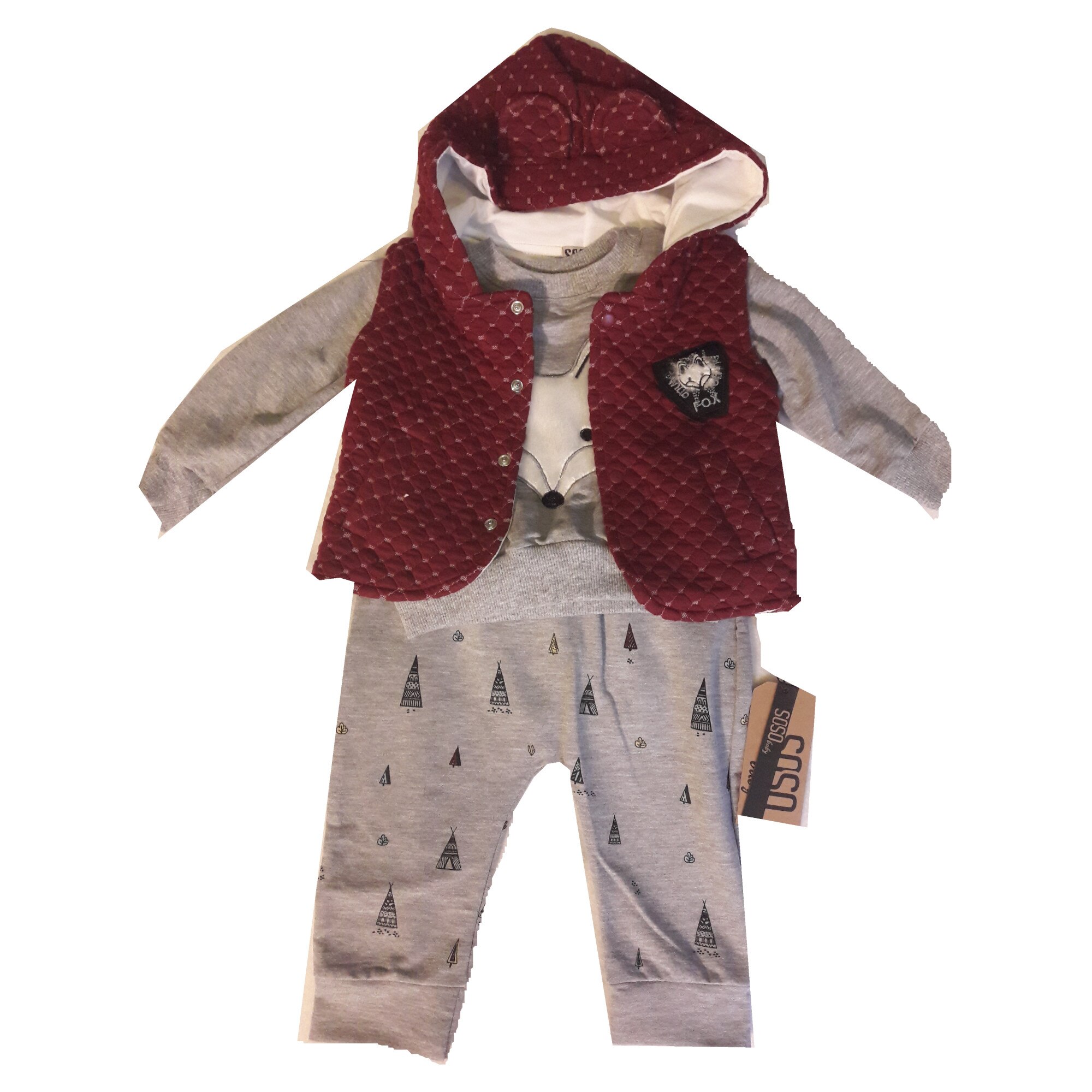 Compleu baiat 3 piese, SOSO, Grena