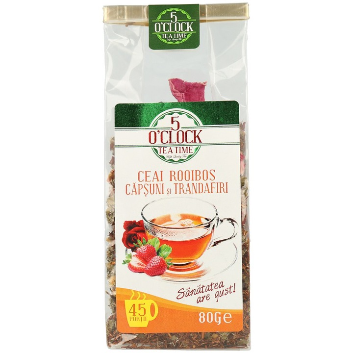Ceai Rooibos Capsuni si Trandafiri, 5 O'Clock Tea, 80 gr.