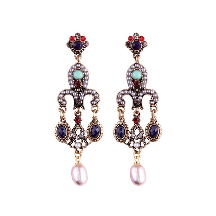 Cercei eleganti vintage Versailles Chandelier, cu perle si cristale Auriu