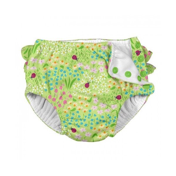 Scutec pentru inot si antrenament la olita Ultimate iPlay - Green Flower Patch (cu volanase), 3 ani